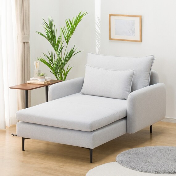 広い座面のゆったり シェーズロング 布張りタイプ (MS01 肘あり LGY) 1枚目画像