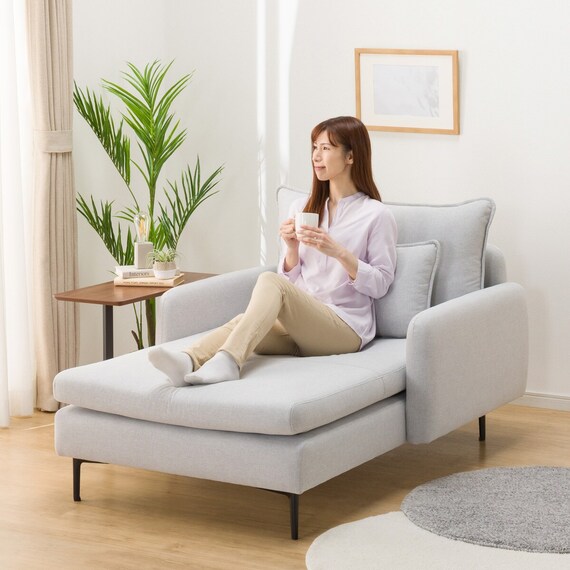 広い座面のゆったり シェーズロング 布張りタイプ (MS01 肘あり LGY) 14枚目画像