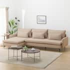 広い座面のゆったり 3人掛けソファ + シェーズセット 布張りタイプ (MS01 3P/シェーズ 肘あり BE) 1枚目画像