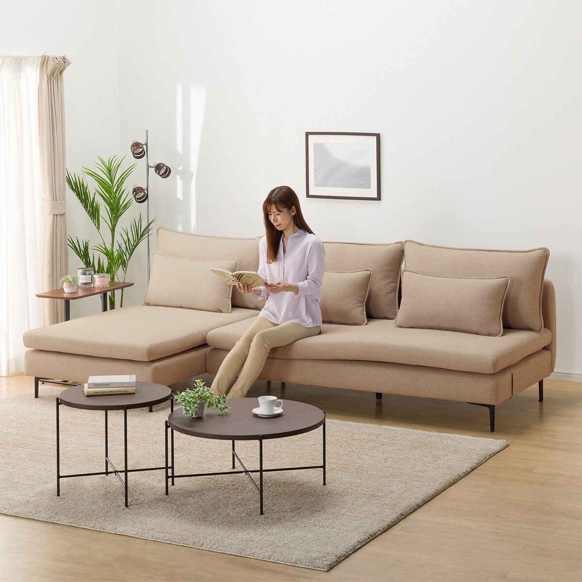 【まるかん】単品不可1-❷ ※1-①とセットのみ ニトリ カウチソファー 広い座面のゆったりカウチソファ 布張りタイプ (MS01 3P/シェーズ