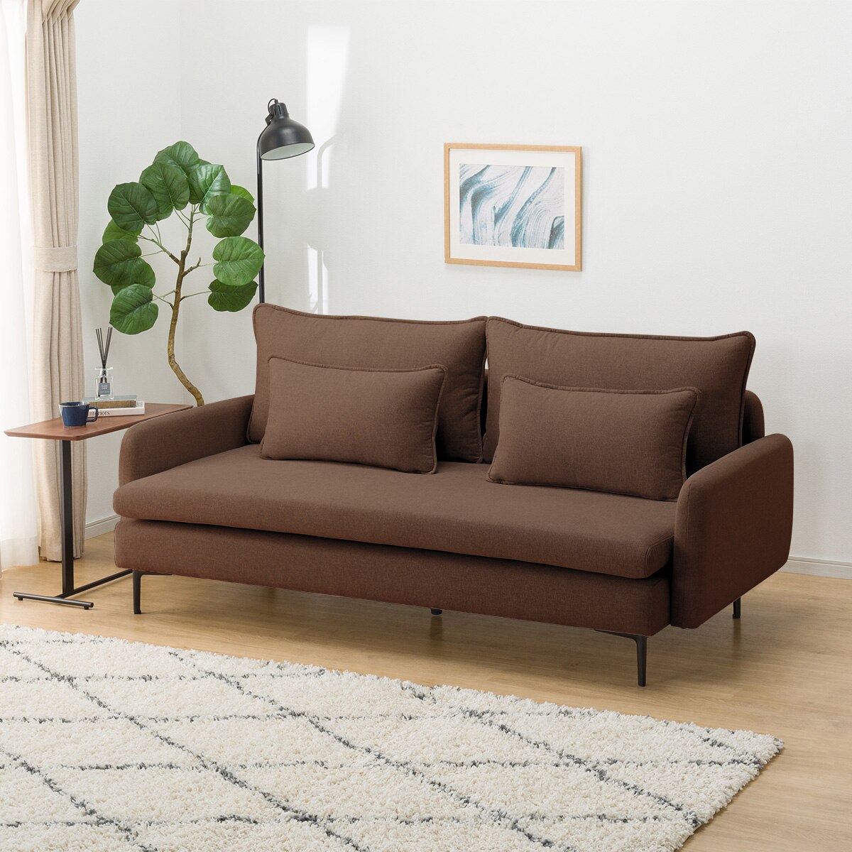 【ニトリ】肘掛けあり　180cm 長ソファ　(送料無料) 広い座面のゆったりソファ 布張りタイプ (MS01 3人掛け 肘あり BR