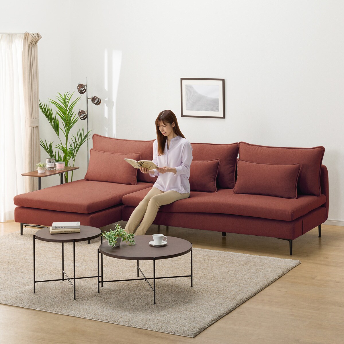 KOREAN'S STORE M055 3Pカウチソファ ニトリ製 広い座面のゆったりカウチソファ(MS01 3P/シェーズロングセット