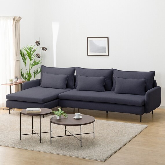 広い座面のゆったり 3人掛けソファ + シェーズセット 布張りタイプ (MS01 3P/シェーズ 肘あり DBL) 1枚目画像