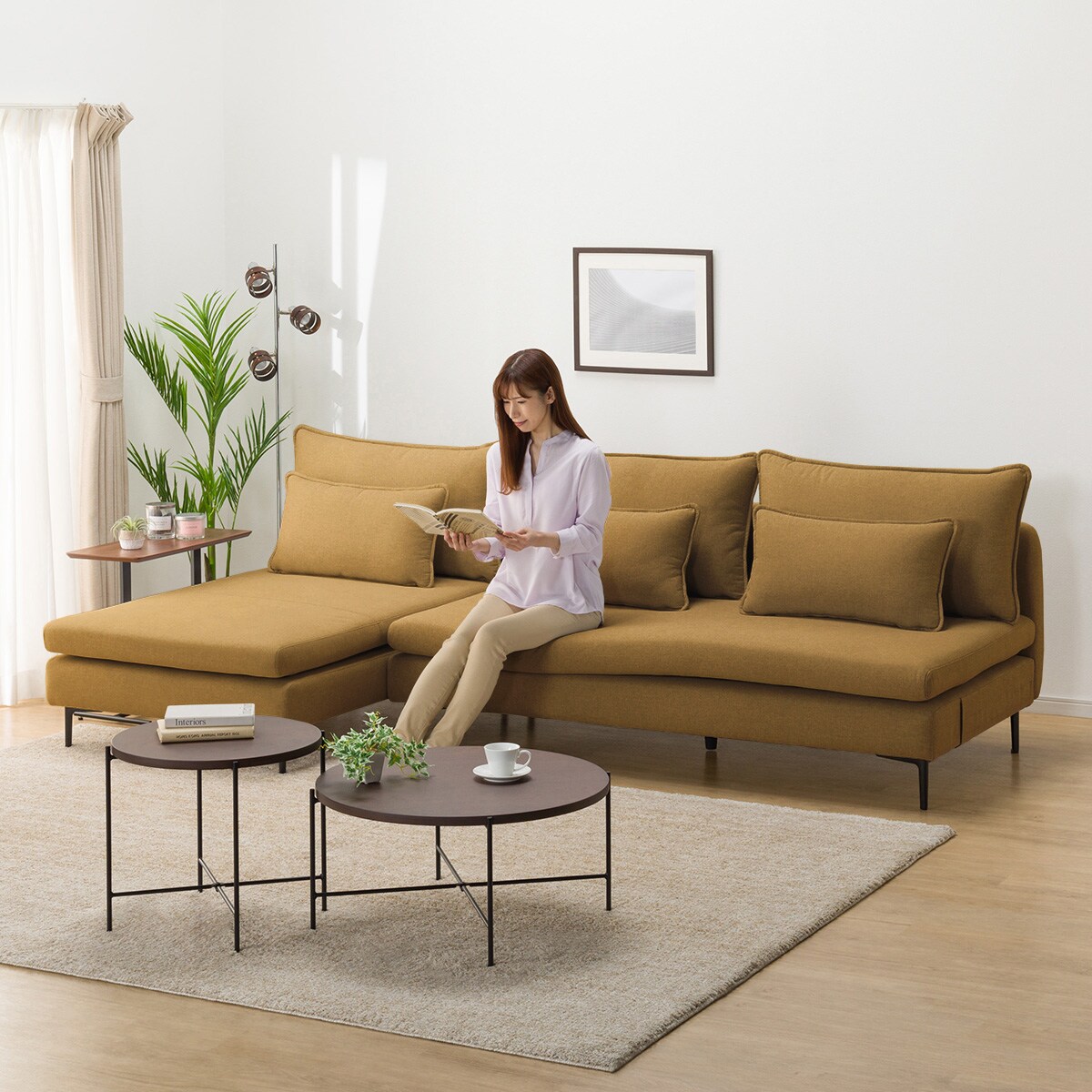 傷・汚れに強い 広い座面のゆったりカウチソファ 布張りタイプ (MS01