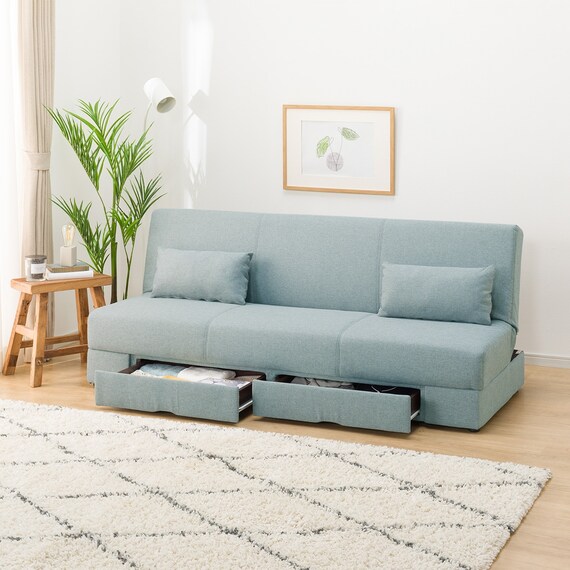 引出し収納付きソファベッド 布張りタイプ (DJ08 TBL) 1枚目画像