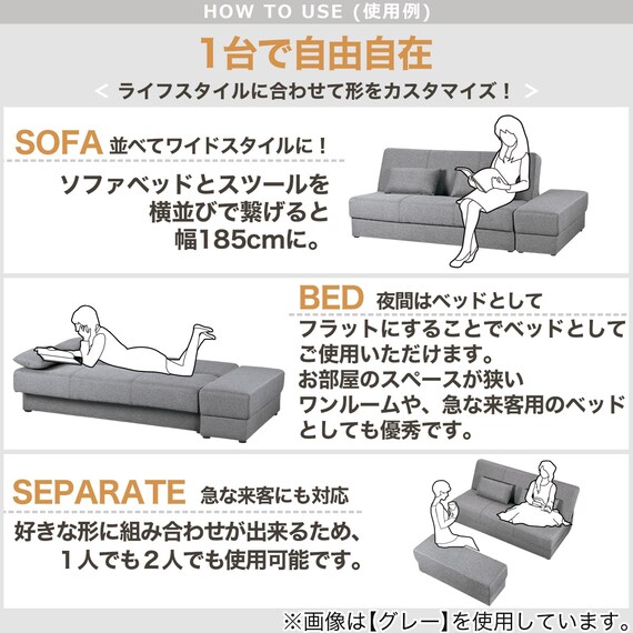 収納付きソファベッド + スツール + スペーサーセット 布張りタイプ 