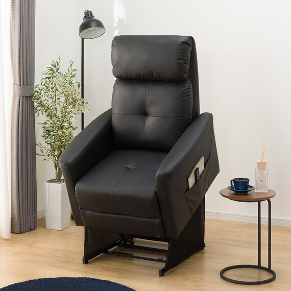 1人掛け立ち上がりやすい電動リクライニングソファ 合皮タイプ (UM02 BK エアリー) 1枚目画像