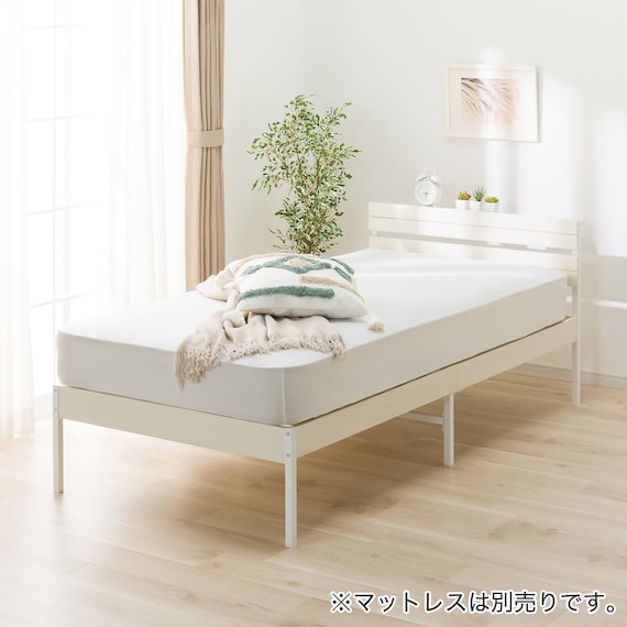 すのこベッドフレーム シングル (XB101 棚・コンセント付き WW/WW) 1枚目画像