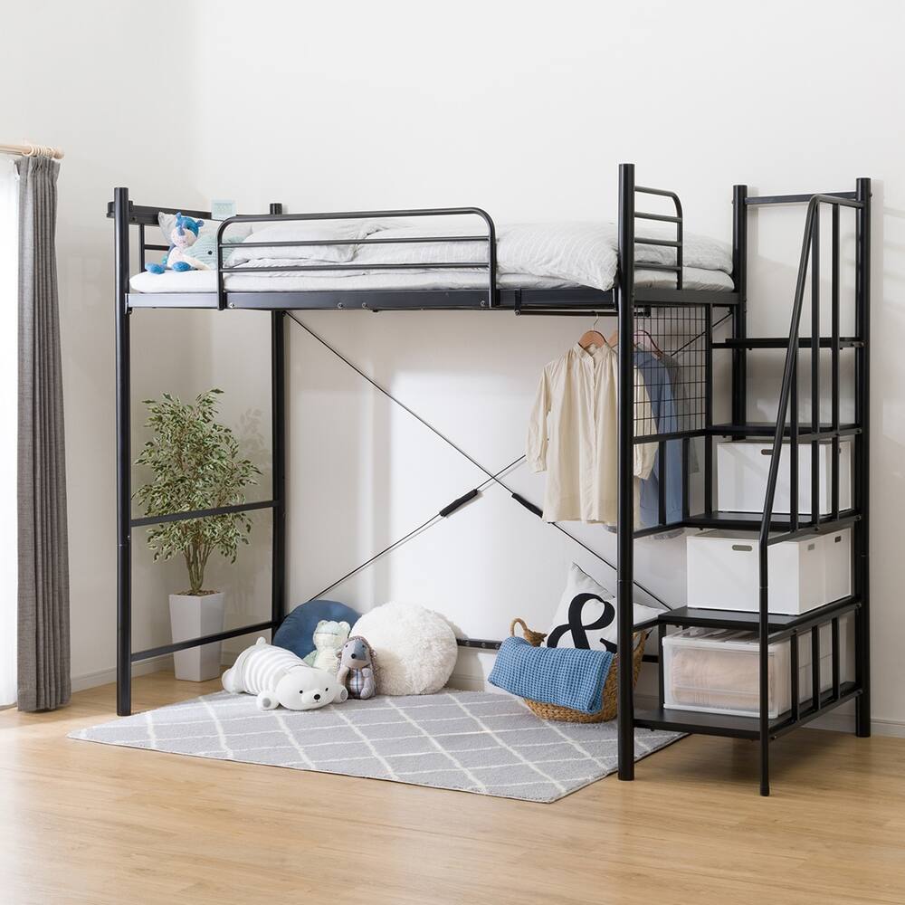 新品 ロフトベッド パイプベッド ベッド 多機能 シングル ブラック  