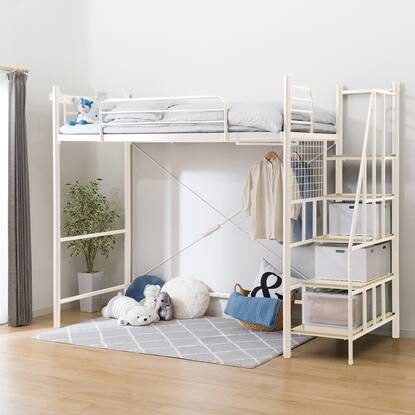 高さ2段階式階段付きロフトベッド(LB02 階段幅43㎝WH)通販 | ニトリ  