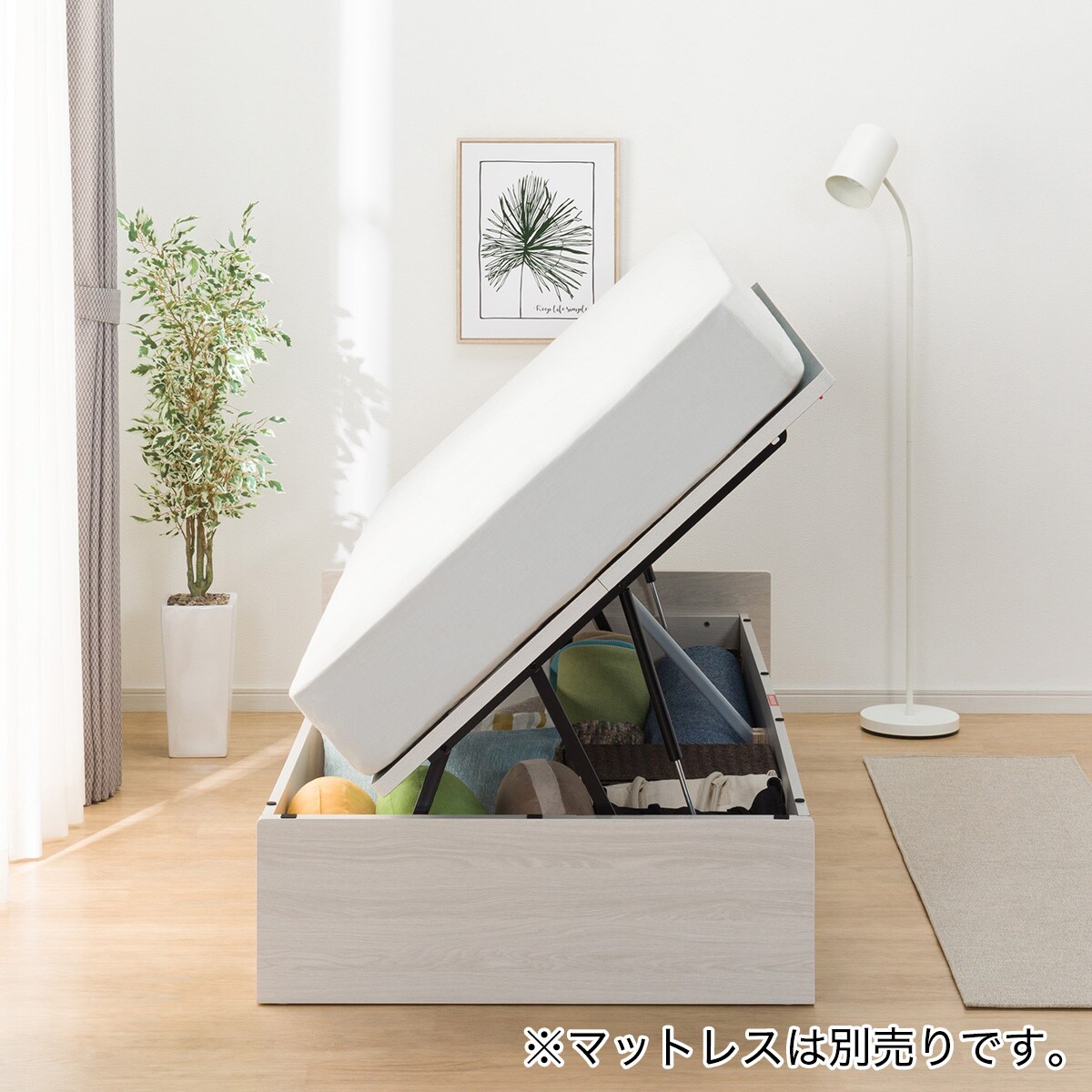 シングルベッドフレーム(OP KG 宮・照明付き 横開き 深型 LBR)