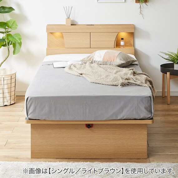 シングルベッドフレーム(OP KG 宮・照明付き 縦開き 深型 LBR 