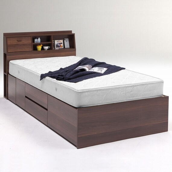 収納付き シングルベッドフレーム(KC DBR) 1枚目画像