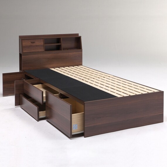 収納付き シングルベッドフレーム(KC DBR) 4枚目画像