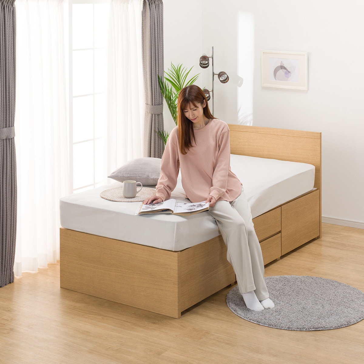 大容量収納付き】チェストベッドフレーム(シングル N-ジオF LBR 40M-T