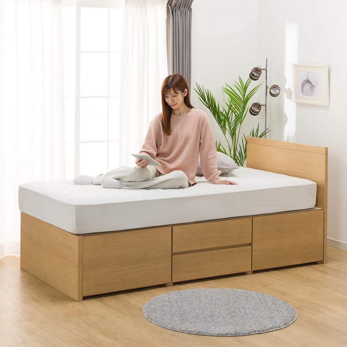 大容量収納付き】チェストベッドフレーム(シングル N-ジオF LBR 40M-T