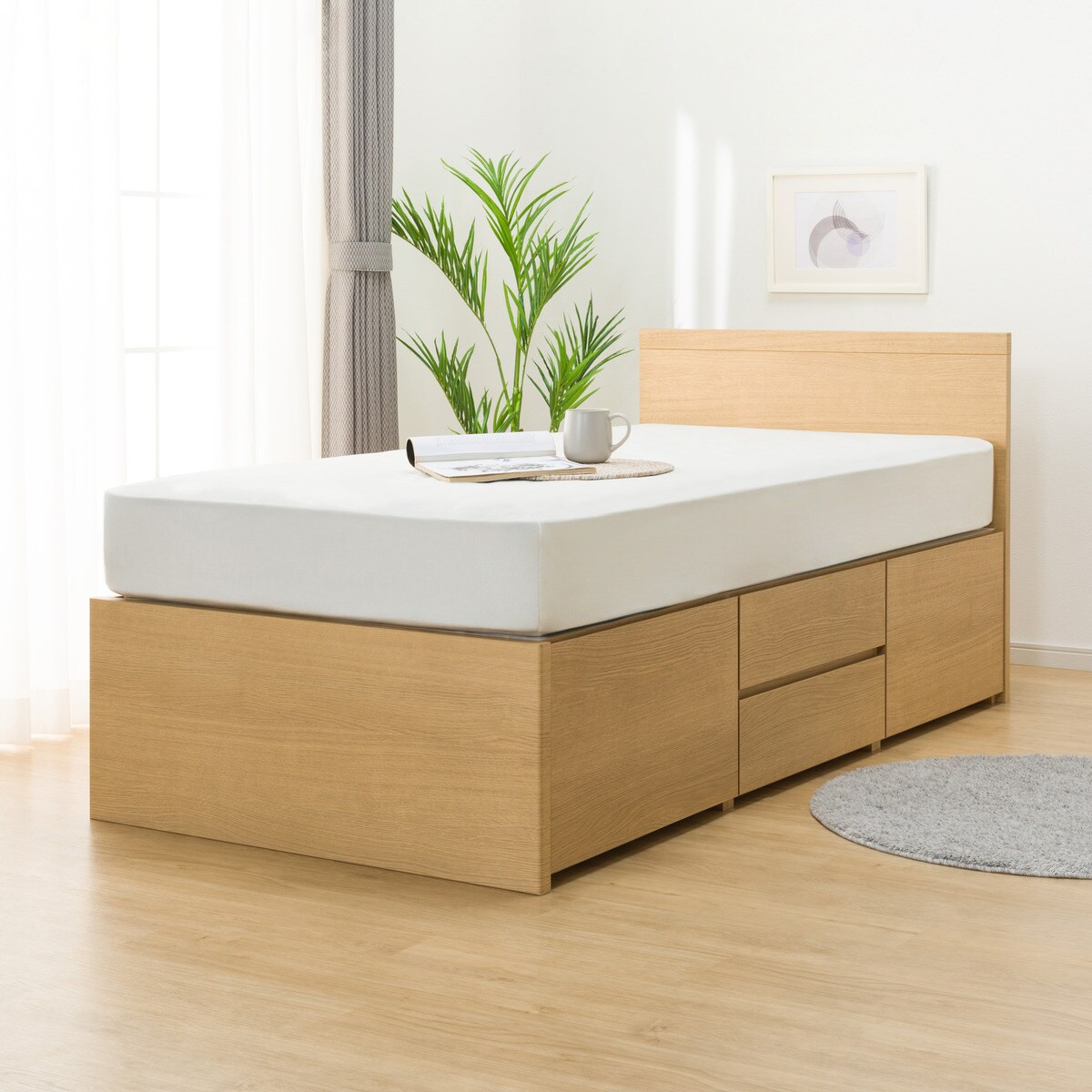 大容量収納付き】チェストベッドフレーム(シングル N-ジオF LBR 40M-T