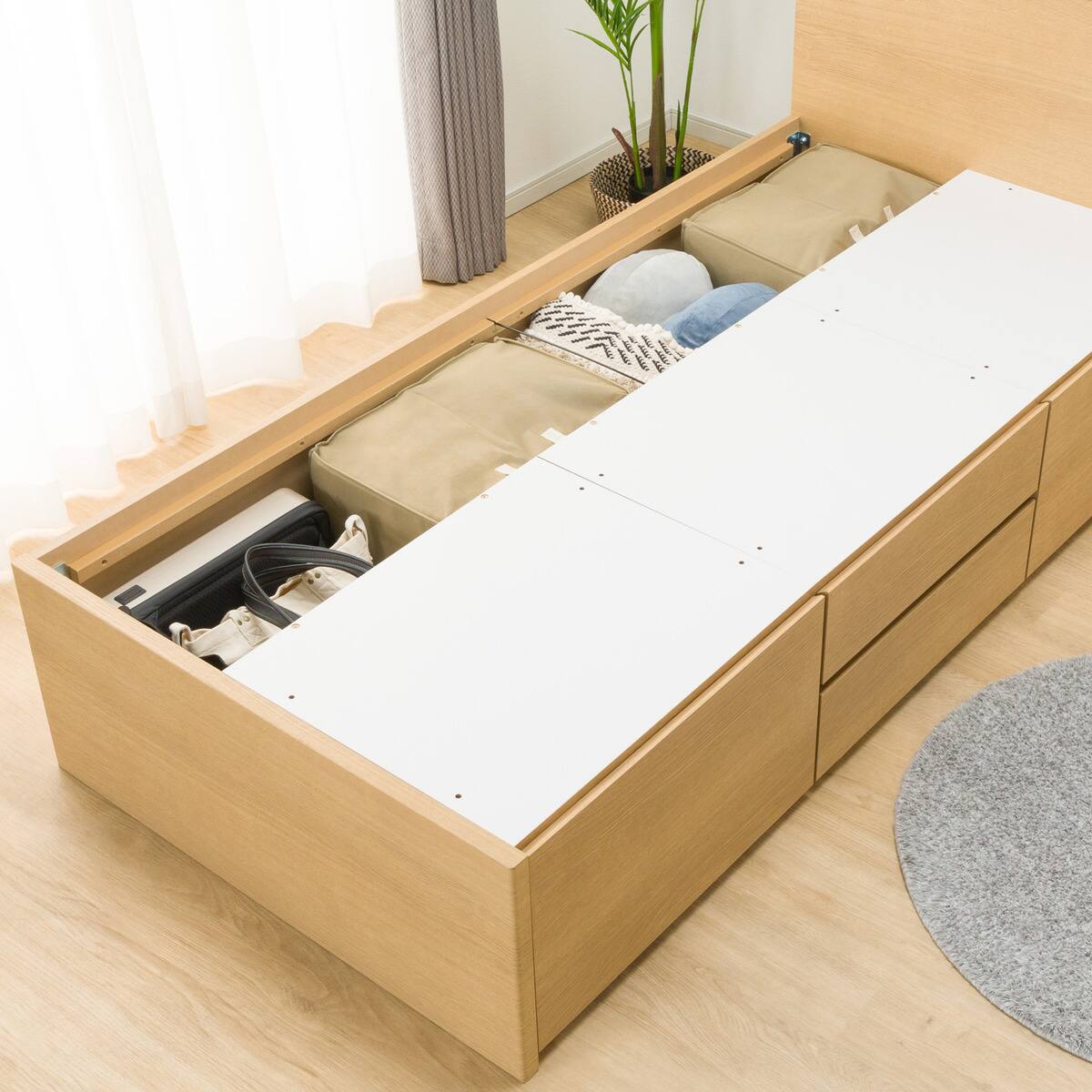 大容量収納付き】チェストベッドフレーム(シングル N-ジオF LBR 40M-T