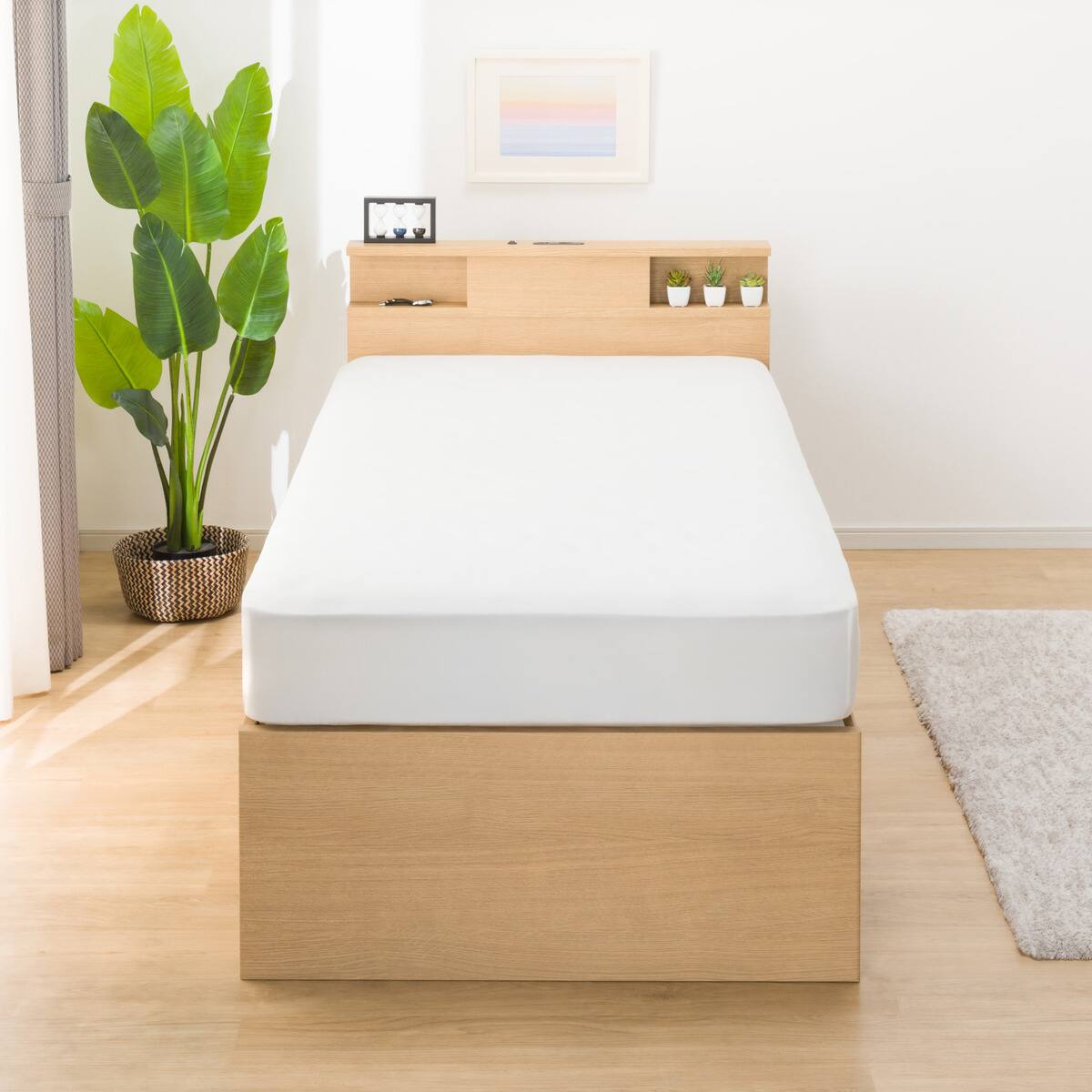 シングル棚・コンセント・ライト付きチェストベッドフレーム(N-ジオC