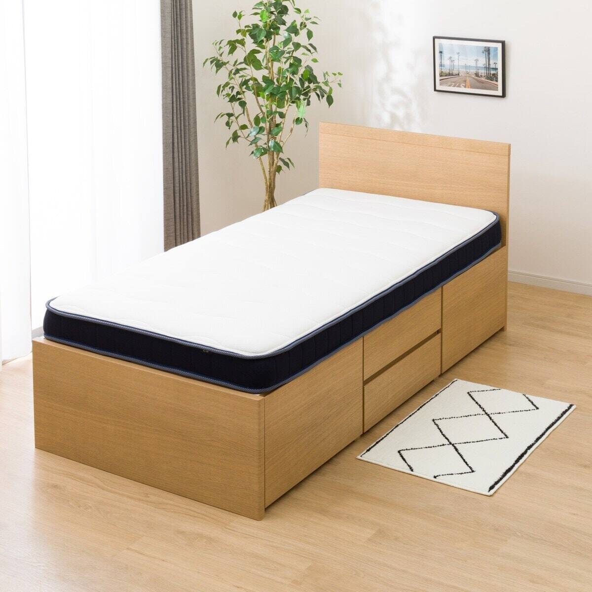 すのこシングルフラットヘッドボードチェストベッドセット(N-ジオF LBR