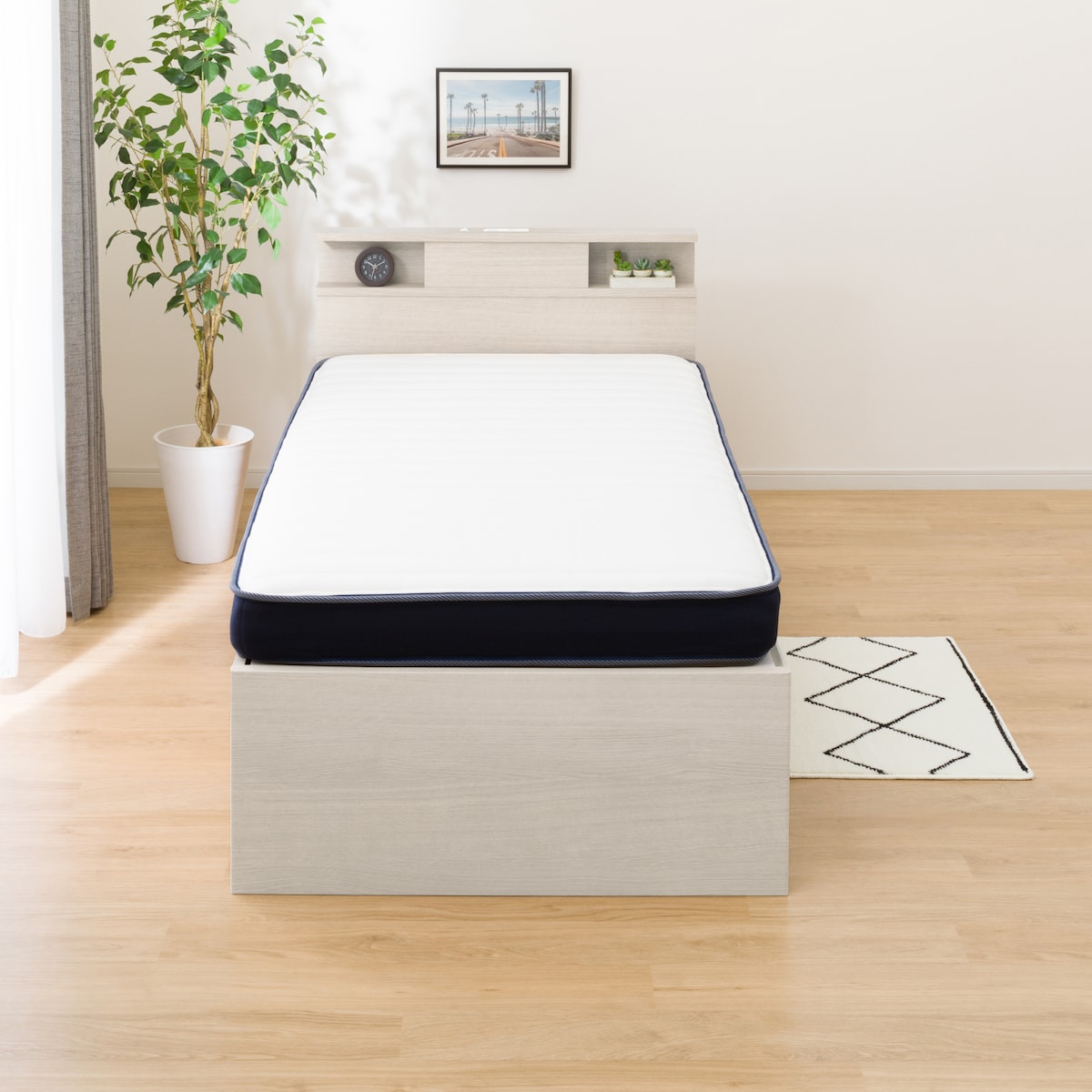 すのこシングル棚・コンセント・ライト付きチェストベッドセット(N