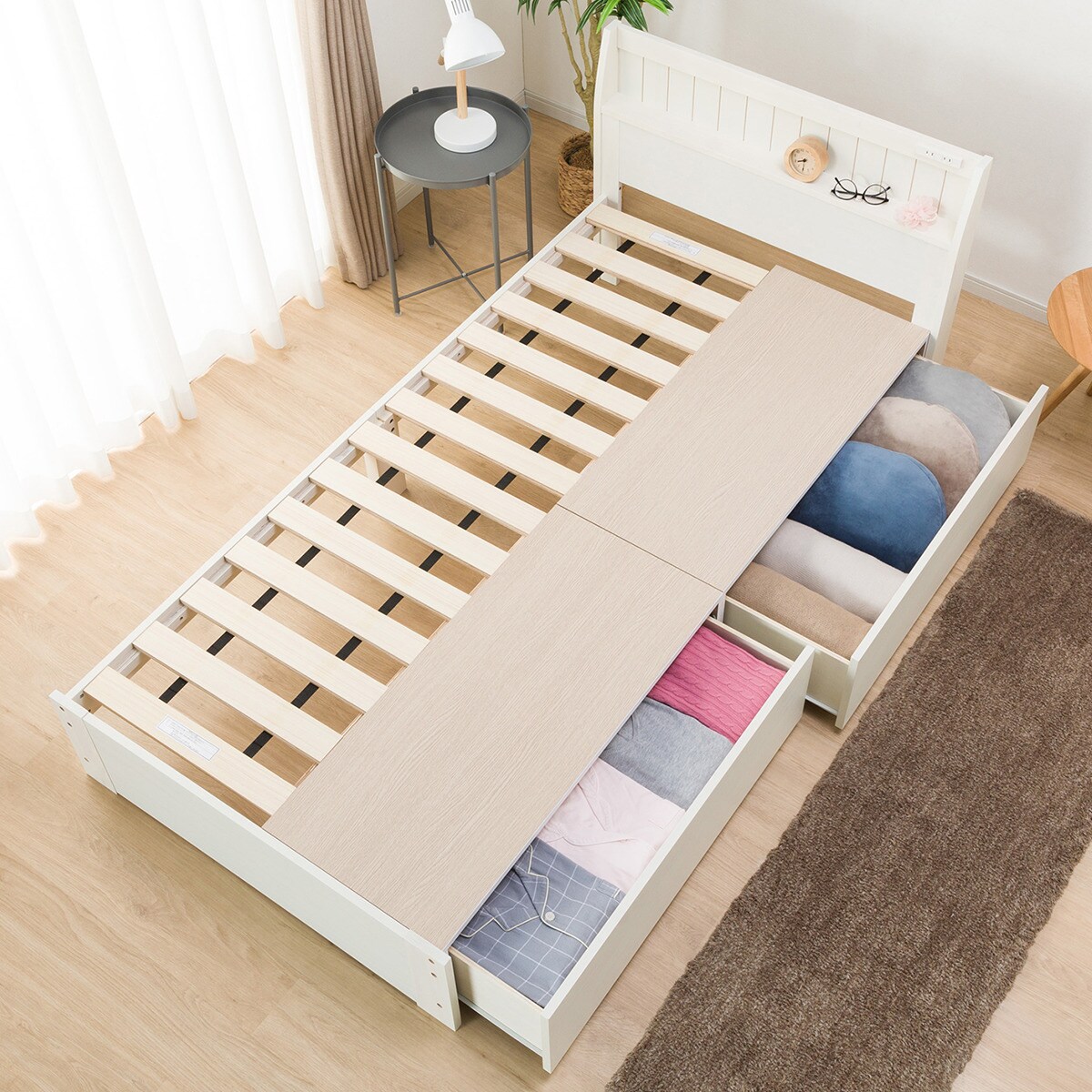 ニトリ　スピース４引出し付きWW 幅102cm] ベッドフレーム (スピース4 引出し付き/WW） シングル ベッド