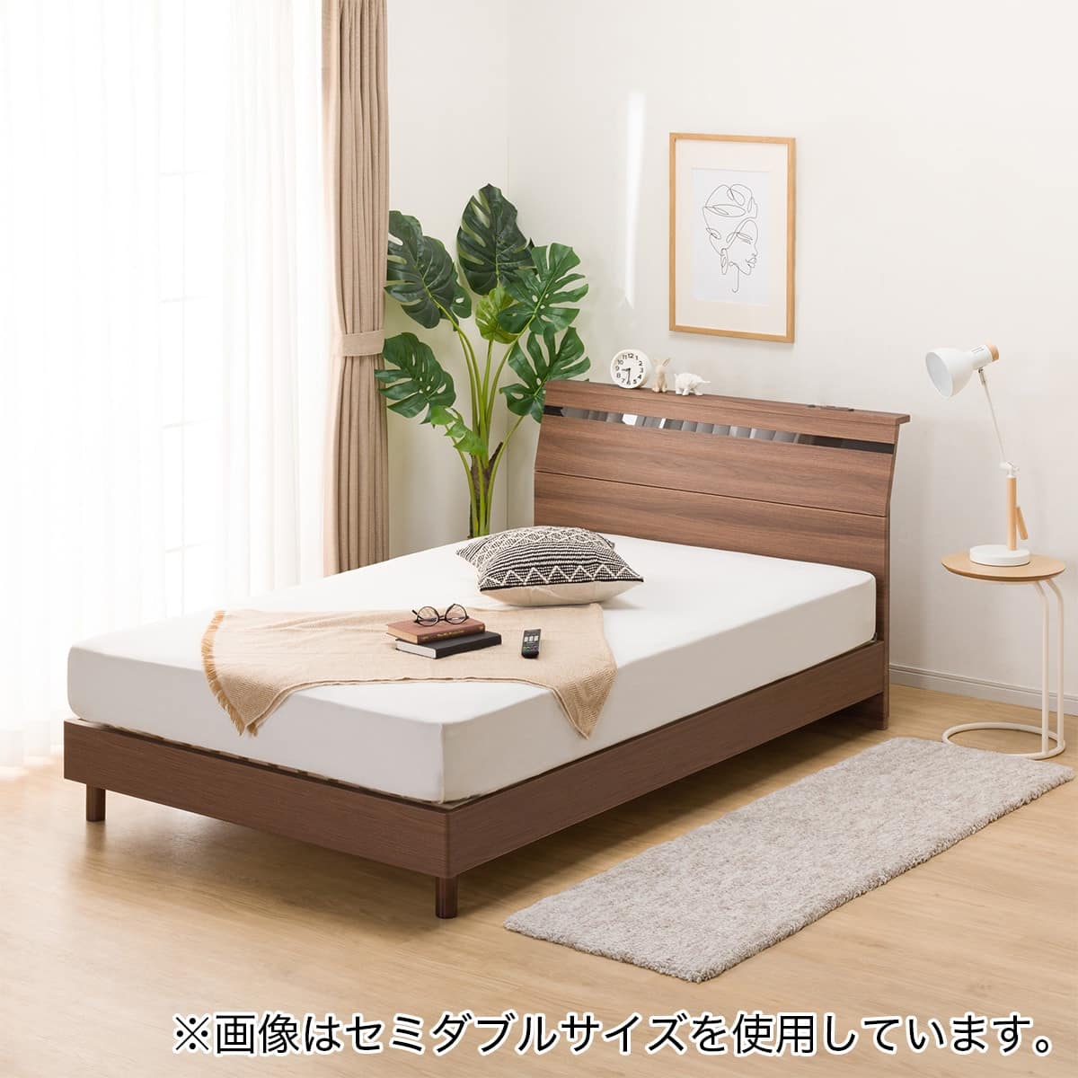 すのこベッドフレーム シングル (EB-002 LEG/LOW 棚・コンセント・ライト付き MBR) | ニトリネット【公式】 家具・インテリア通販