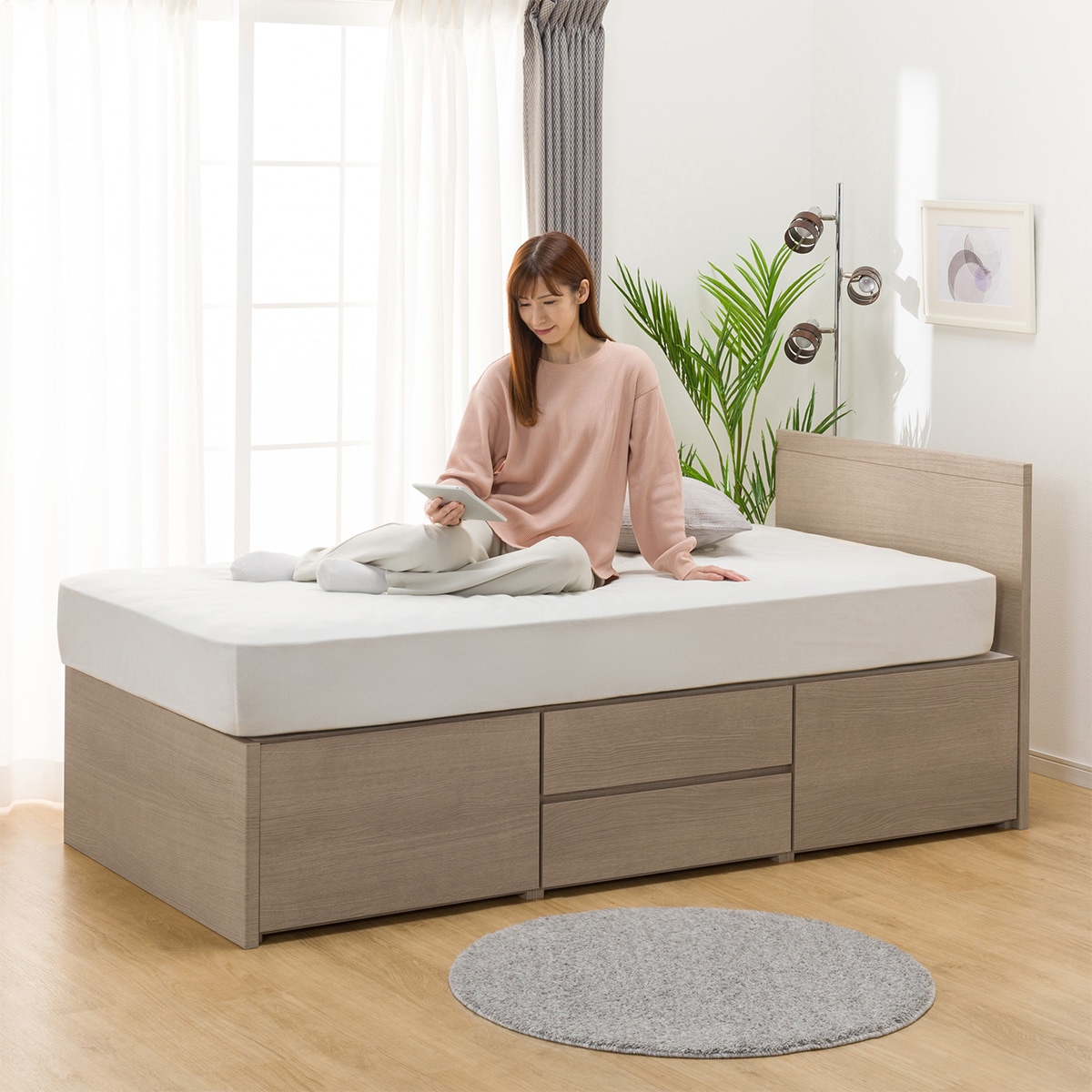 大容量収納付き】チェストベッドフレーム(シングル N-ジオF GY 40M-T