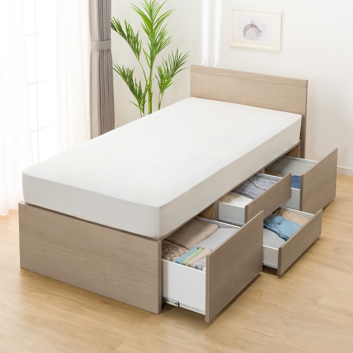 大容量収納付き】チェストベッドフレーム(シングル N-ジオF GY 40M-T