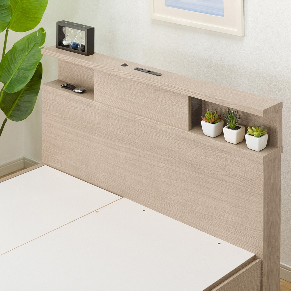 シングル棚・コンセント・ライト付きチェストベッドフレーム(N-ジオC