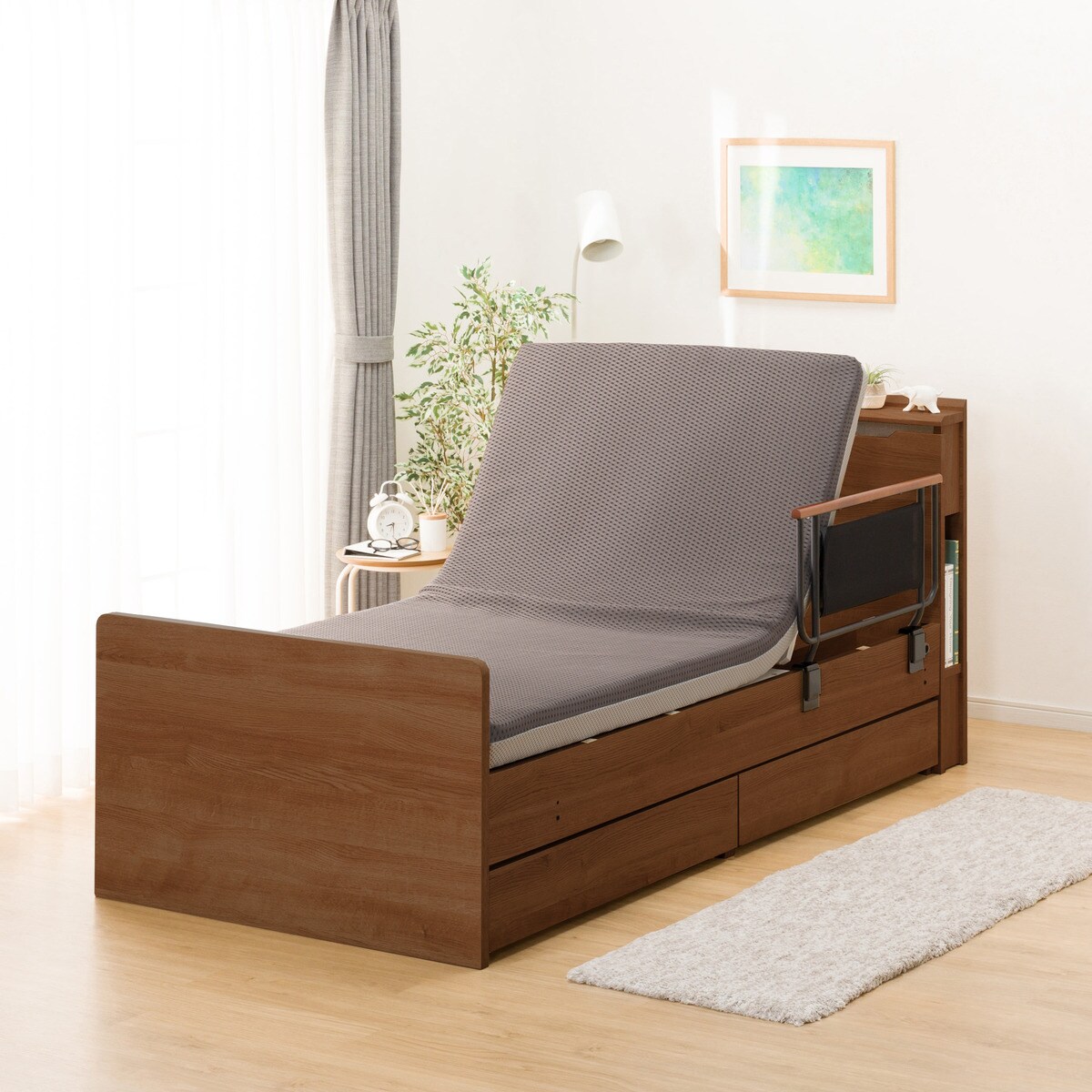 非課税】電動ベッドフレーム+マットレス+サイドガードセット(コンソン