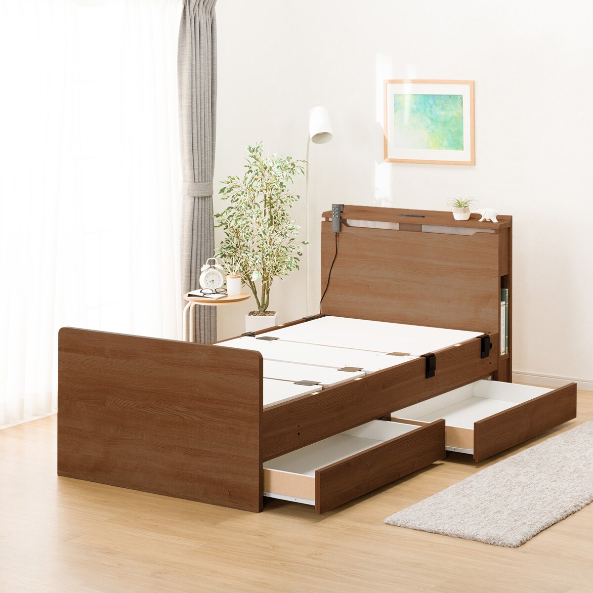 非課税】電動ベッドフレーム+マットレス+サイドガードセット(コンソン