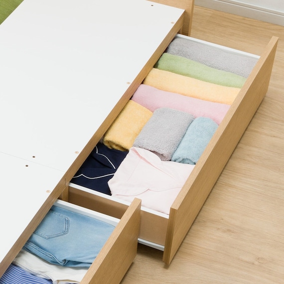 収納付きベッドフレーム シングル フラットタイプ (NS-001 DR31 引き出し付き 浅型 すのこ LBR3) 14枚目画像