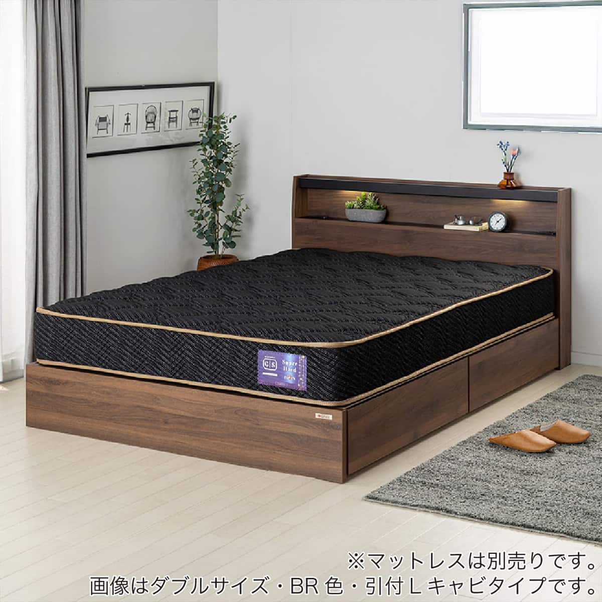 シングル 棚・照明・コンセント・収納付きベッドフレーム(ベッセLC NA