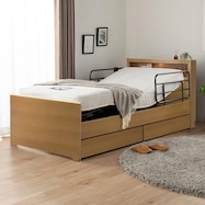 電動セミダブルベッドフレーム(エンブレム キャビネット 2M 引出し付き 手すり付き)【島忠ホームズ商品】