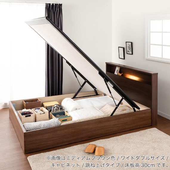 セミシングル 棚・照明・コンセント・収納付きベッドフレーム(チョイスミー CI 300たて開き WH)【島忠ホームズ商品】 13枚目画像