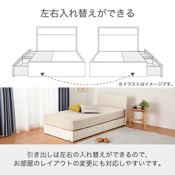 セミシングル 収納付きベッドフレーム(チョイスミーF 260引き付き WH)【島忠ホームズ商品】 8枚目画像