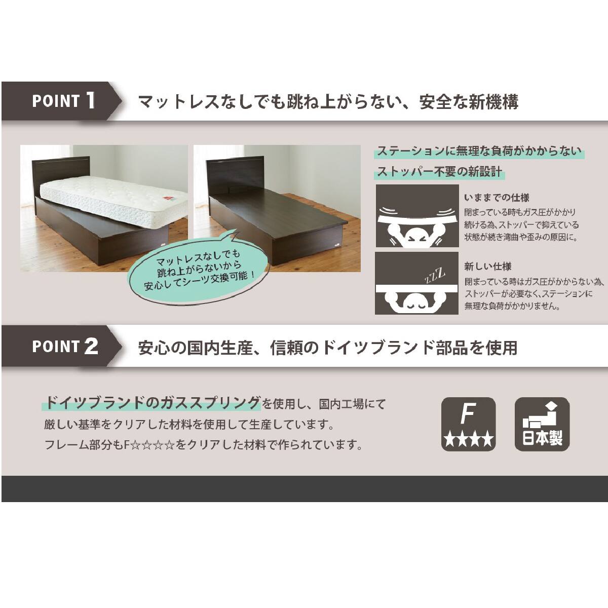 ワイドダブル 収納付きベッドフレーム(Fファディア SF1 330跳ね上げ