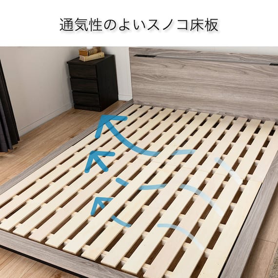 ダブル 棚・照明付きフロアベッドフレーム(ディオス DGY)【島忠ホームズ商品】 3枚目画像