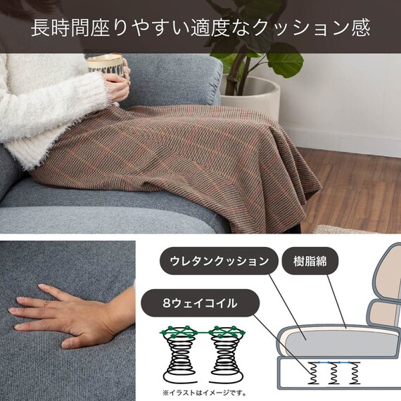 布張り2人掛けソファ(デビュー077 座面高38cm BGY)【島忠ホームズ商品】 4枚目画像