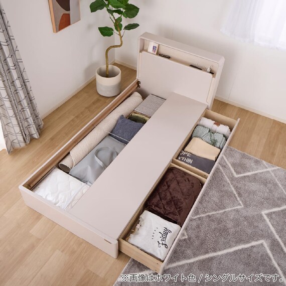 シングル 棚・照明・コンセント・収納付きベッドフレーム(ドレース サイドBOX WH)【島忠ホームズ商品】 11枚目画像