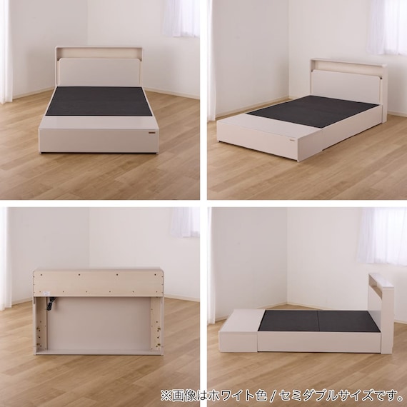 シングル 棚・照明・コンセント・収納付きベッドフレーム(ドレース フットBOX WH)【島忠ホームズ商品】 15枚目画像