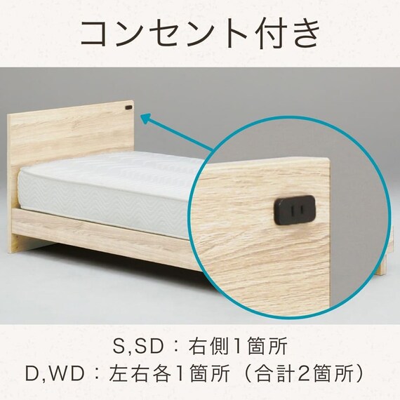 シングル コンセント付きベッドフレーム(ビネット WN)【島忠ホームズ商品】 3枚目画像