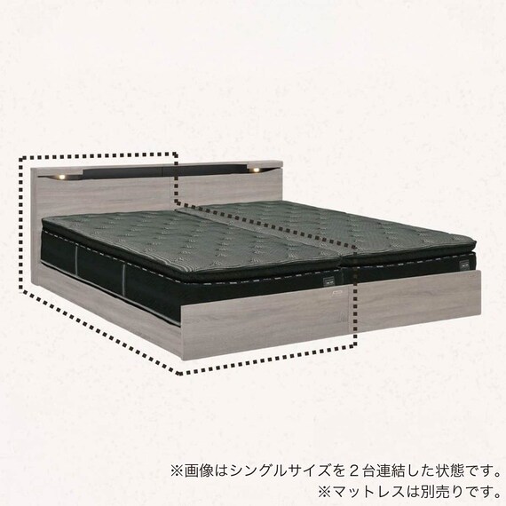 セミシングル 棚・照明・コンセント付きベッドフレーム(ブックス 左 GYB)【島忠ホームズ商品】 1枚目画像