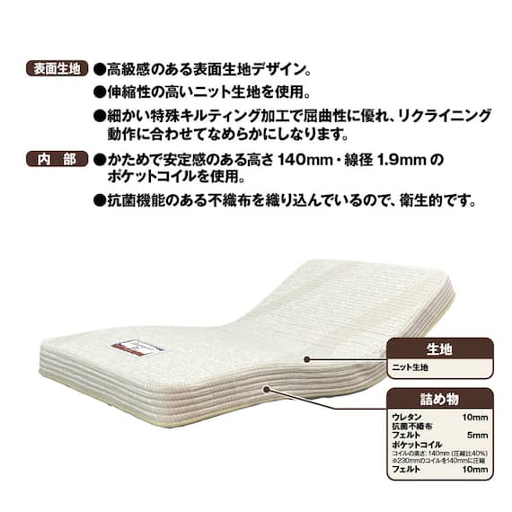 電動セミダブルベッドフレーム + マットレスセット(IDシエラ キャビ2モーター WH AB22S25)【島忠ホームズ商品】 4枚目画像