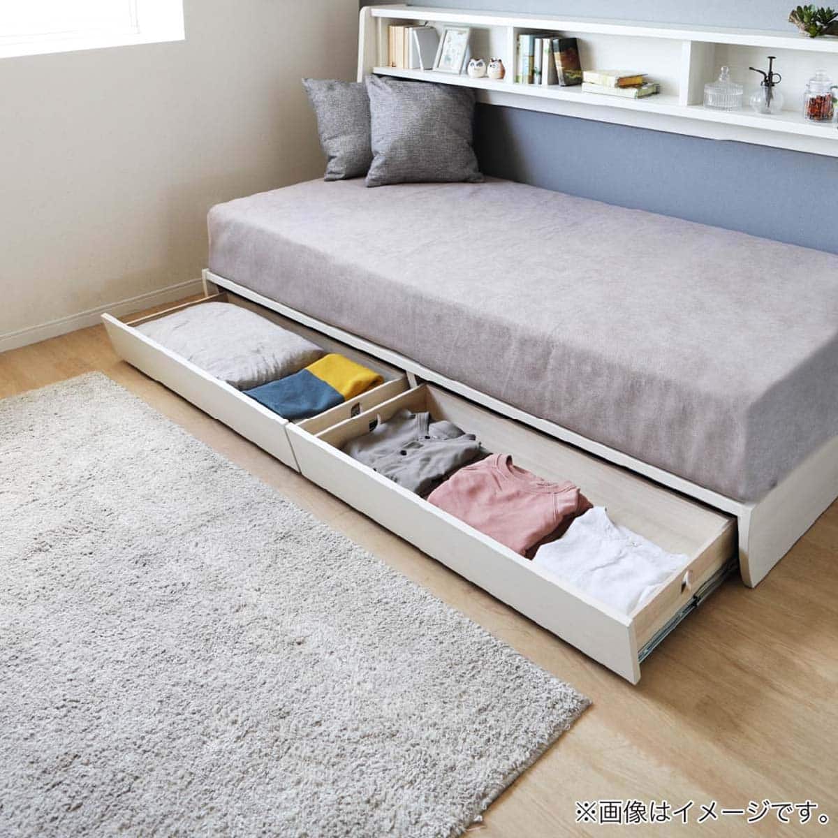 棚・引出し付きデイベッド(テラシアS WH)【島忠ホームズ商品
