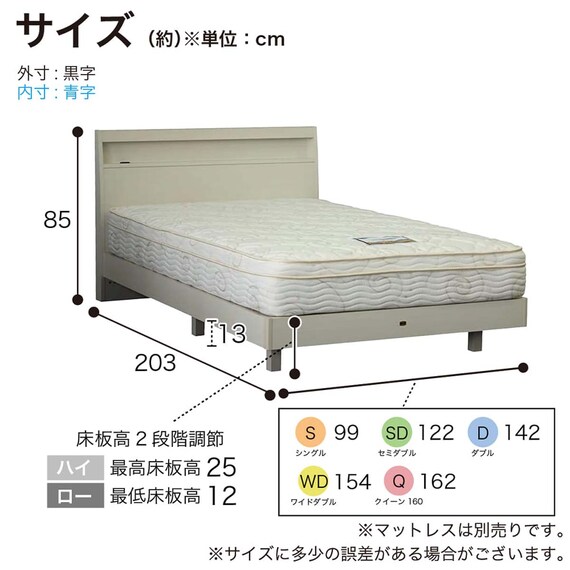 シングル 棚・コンセント付きベッドフレーム(シエラ スリムシェルフ ステーション WH)【島忠ホームズ商品】 13枚目画像