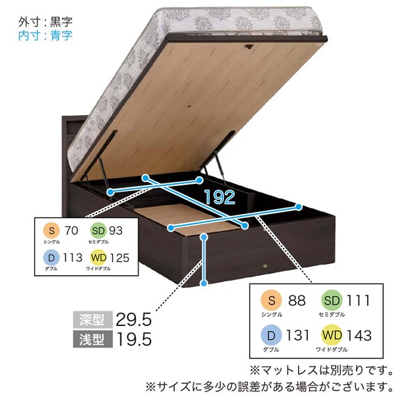 シングル 棚・コンセント・収納付きベッドフレーム(シエラ スリムシェルフ 深型リフト WH)【島忠ホームズ商品】 14枚目画像
