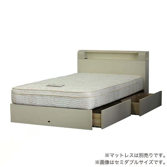 シングル 棚・コンセント・照明・収納付きベッドフレーム(シエラシェルフ 引付き WH)【島忠ホームズ商品】 1枚目画像