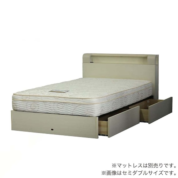 シングル 棚・コンセント・照明・収納付きベッドフレーム(シエラシェルフ 引付き WH)【島忠ホームズ商品】 1枚目画像